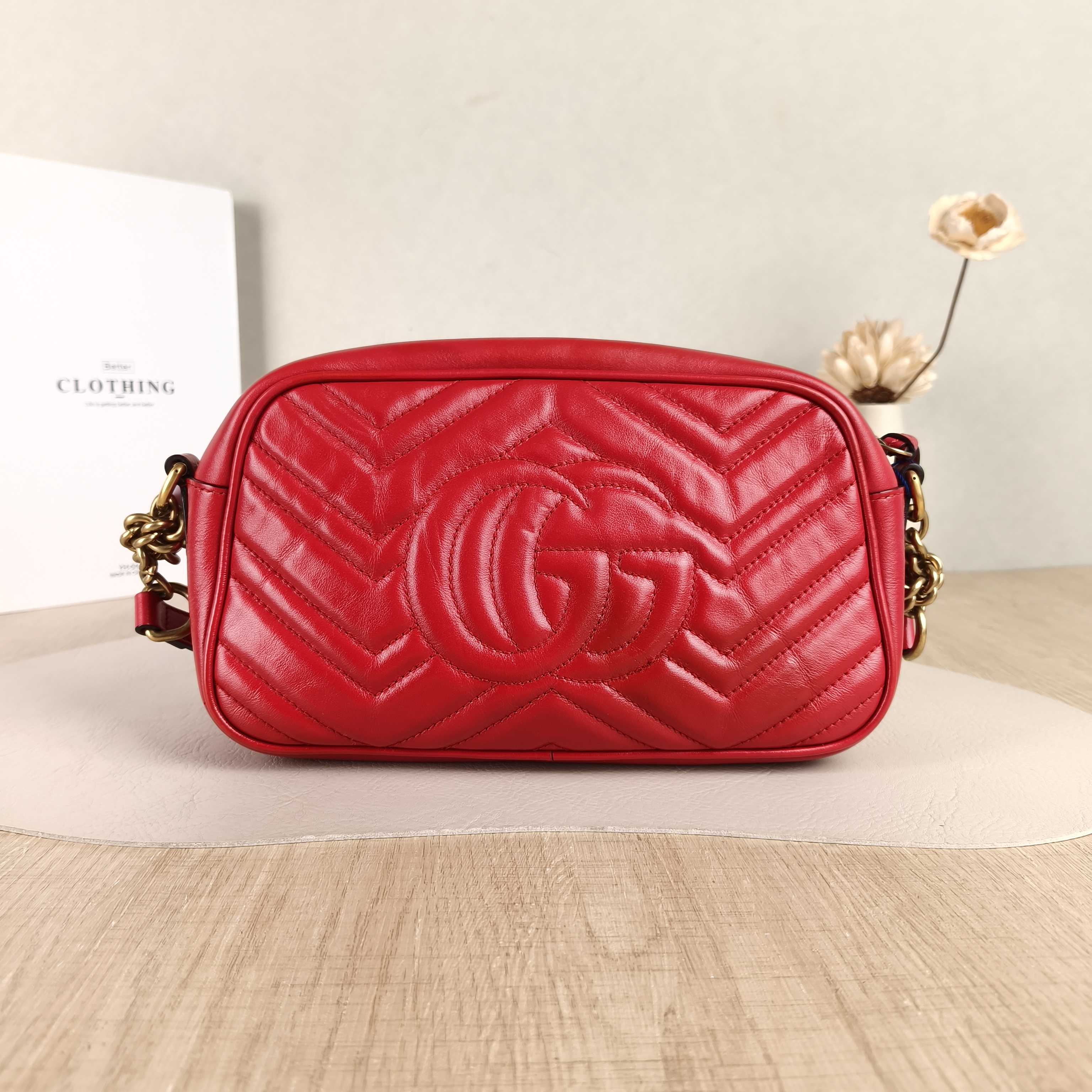 GUCCI Crossbody Bag GG Marmont Marmont Camera Bag Red Calfskin Small24 × 7 × 13 cm — cover view 4 of 5
