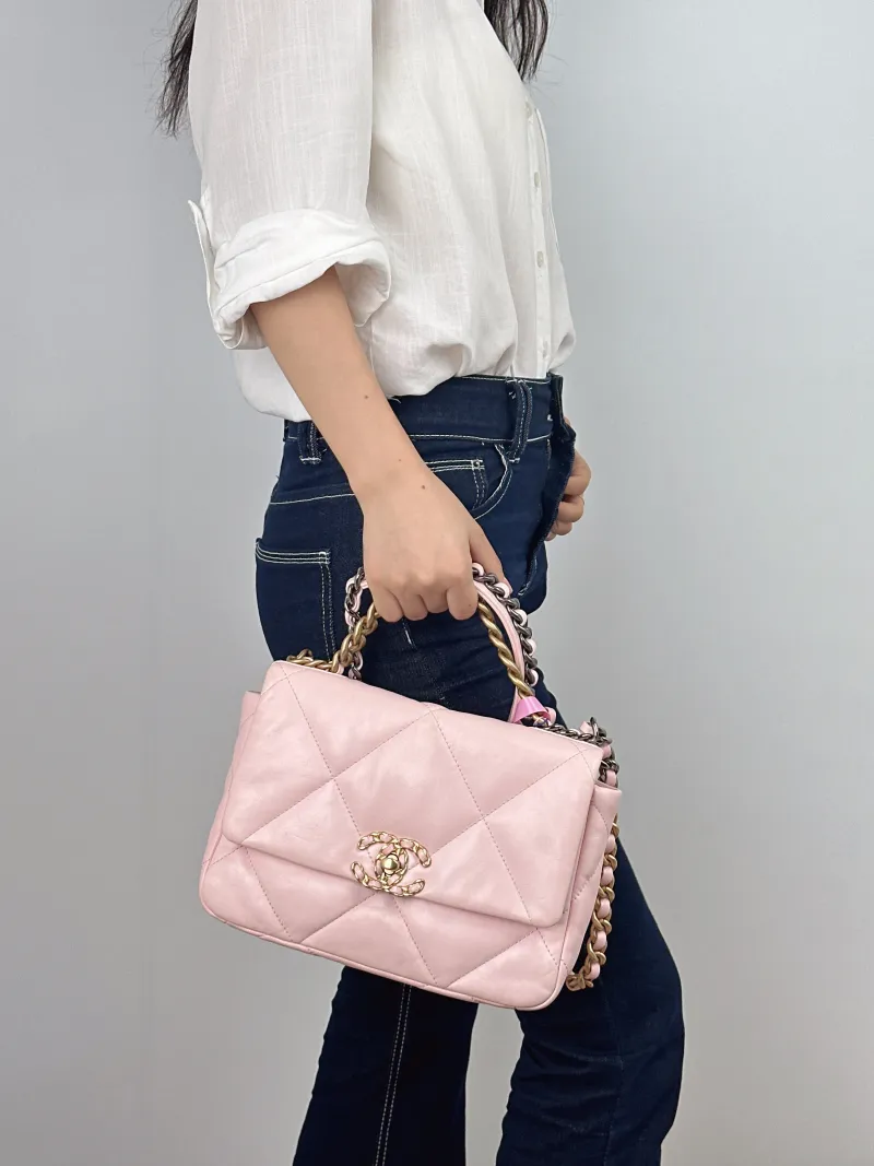 Chanel Crossbody Bag 19Bag Pink SL ambskin Small 26 × 9 × 16 cm — on-model view 1 of 2