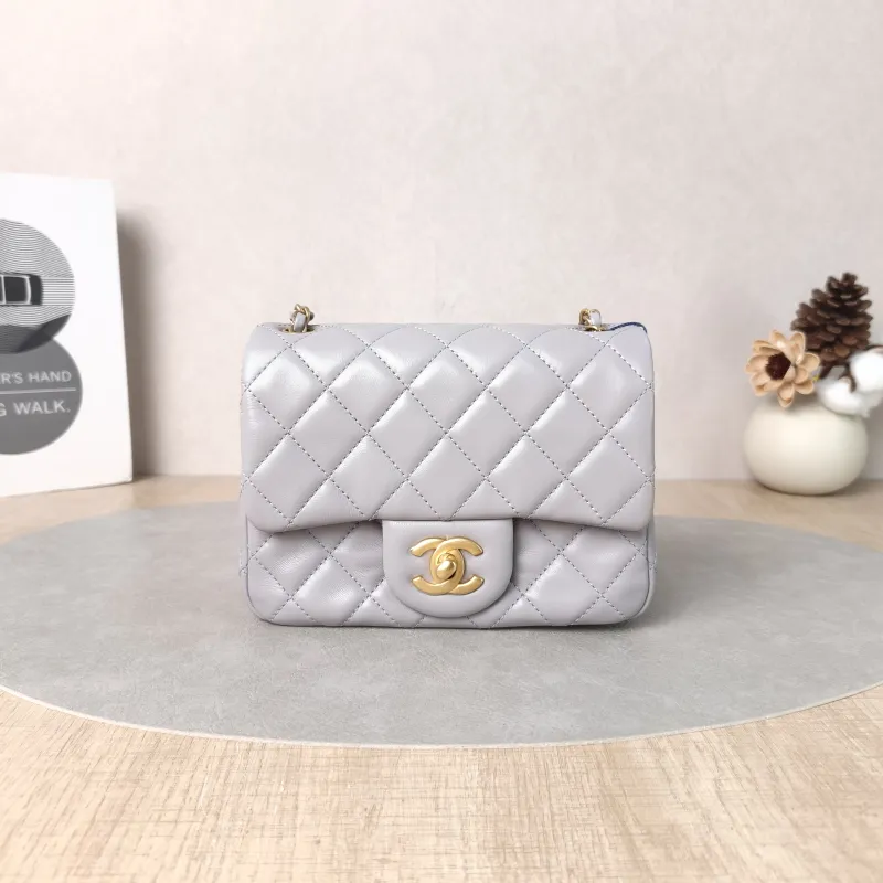 Chanel Crossbody Bag Grey Lambskinmini17 × 8 × 13.5 cm