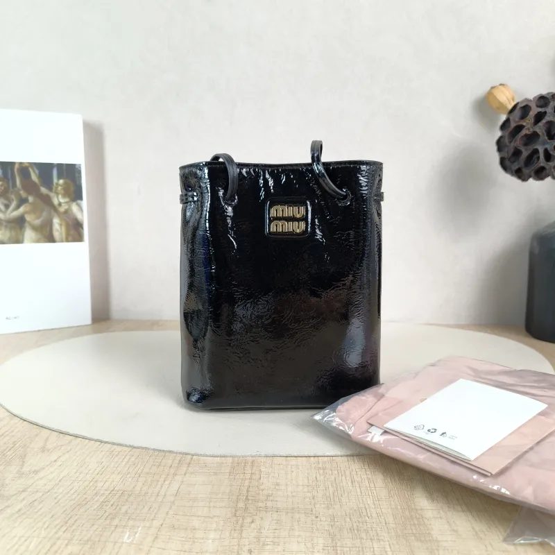 Miumiu Crossbody Bag logo Black Waxed Leather One Size 14 × 6 × 17.5 cm — cover view 6 of 6