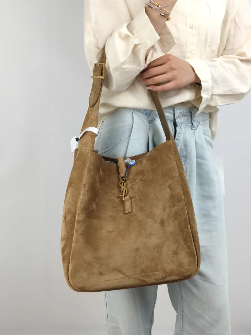 SAINT LAURENT Shoulder Bag LE 5 À 7 Hobo Brown Suede Large 30 × 13 × 31 cm — on-model view 1 of 2