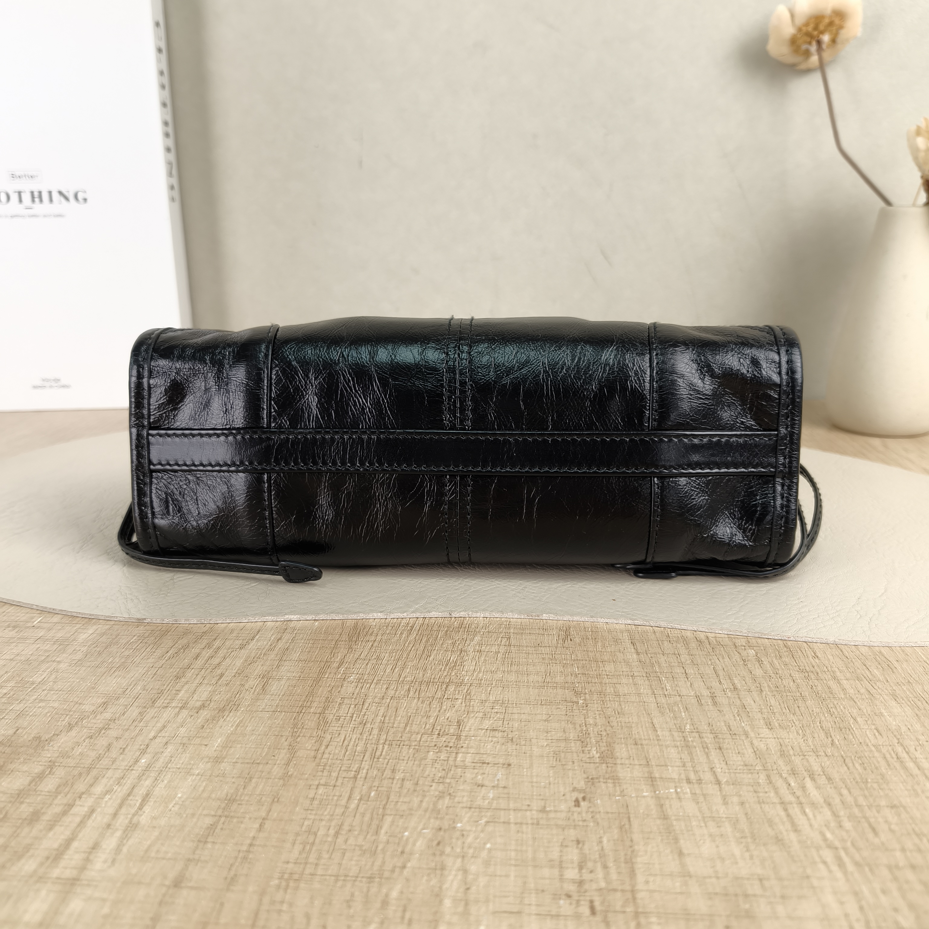 PRADA Shoulder Bag Bonnie Soft Lux Black Waxed Leathermini23.5 × 9 × 12 cm — cover view 3 of 6