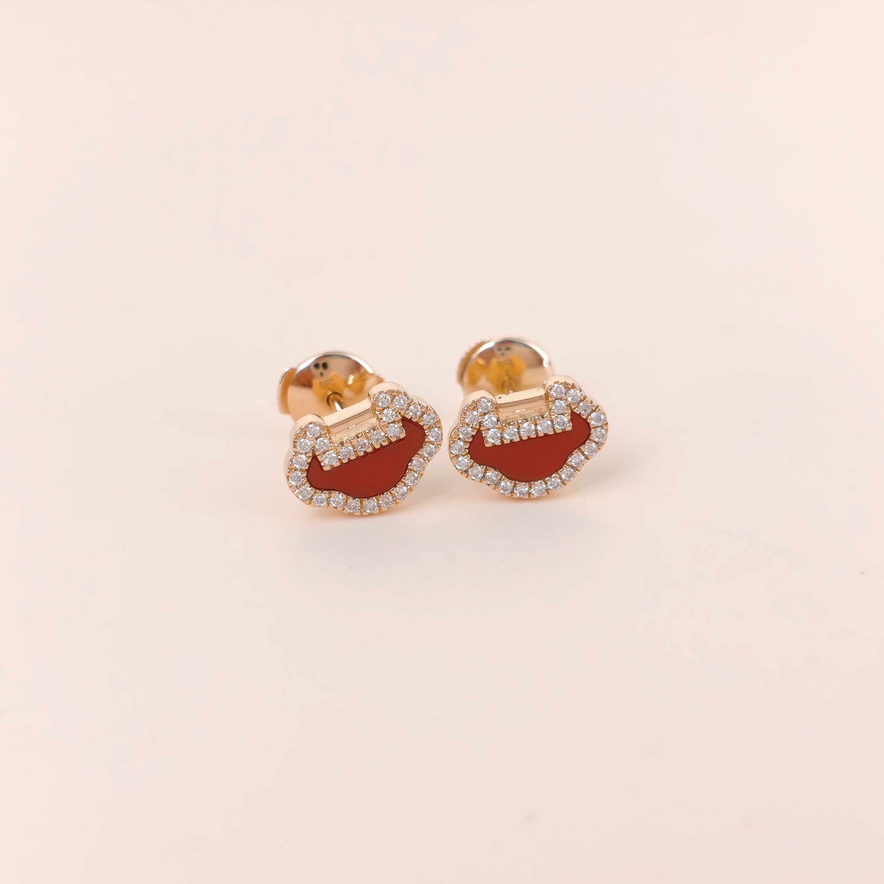 Qeelin Earrings Yu Yi Collection Earrings Red Agate Diamond18KR ose Gold One Size