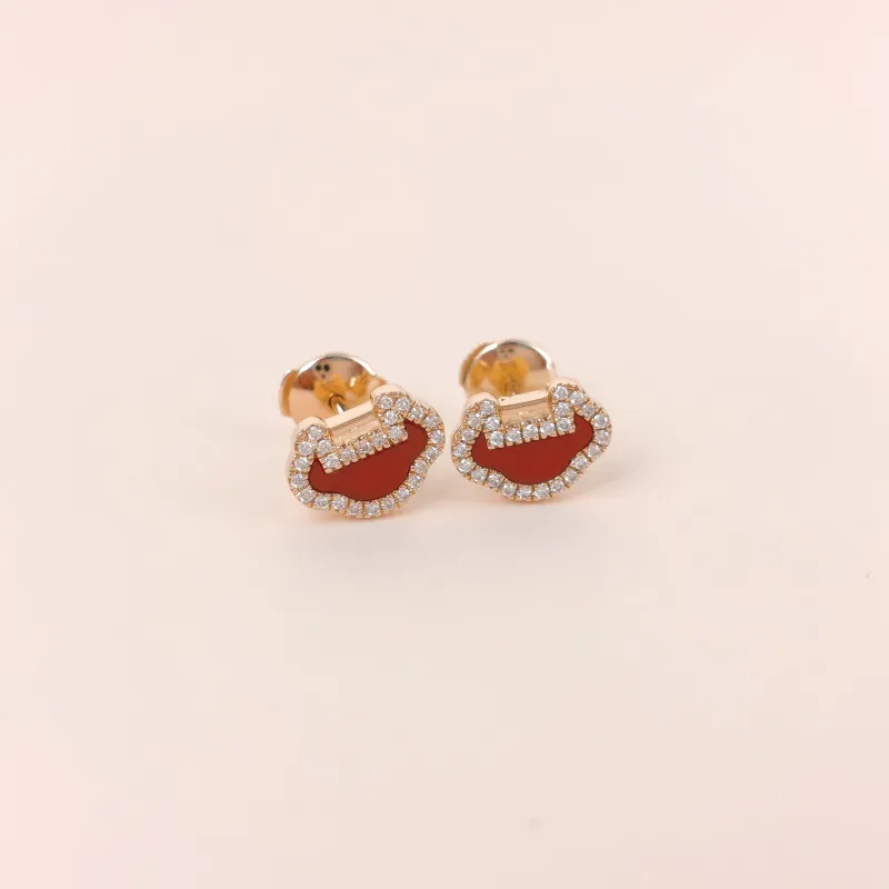 Qeelin Earrings Yu Yi Collection Earrings Red Agate Diamond18KR ose Gold One Size