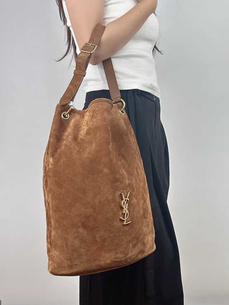 SAINT LAURENT Shoulder Bag Bucket Bag Brown Suede One Size 28 × 15 × 38 cm — on-model view 2 of 2