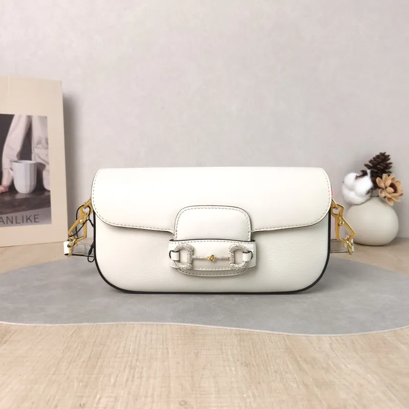 GUCCI Crossbody Bag Horsebit 1955 Horsebit Small White Calfskin Small 24 × 5.5 × 13 cm
