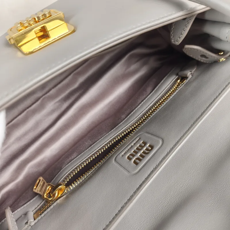 Miumiu Shoulder Bag Grey Calfskin One Size 27.5 × 10 × 14 cm — detail view 11 of 12