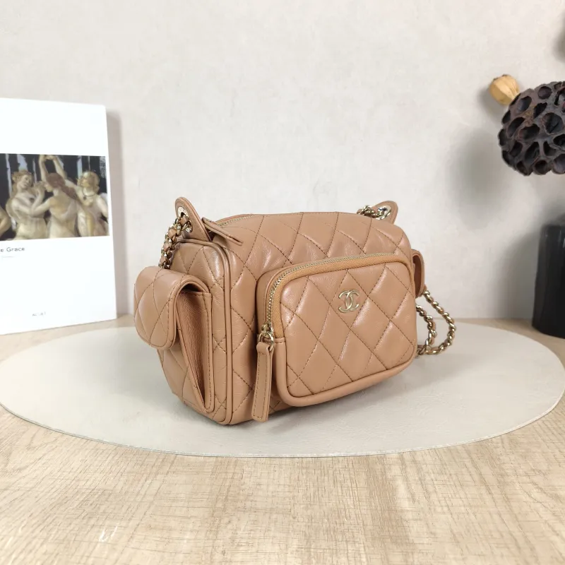 Chanel Crossbody Bag Camera Bag Taupe Lambskin One Size 18 × 9 × 12 cm — cover view 4 of 5