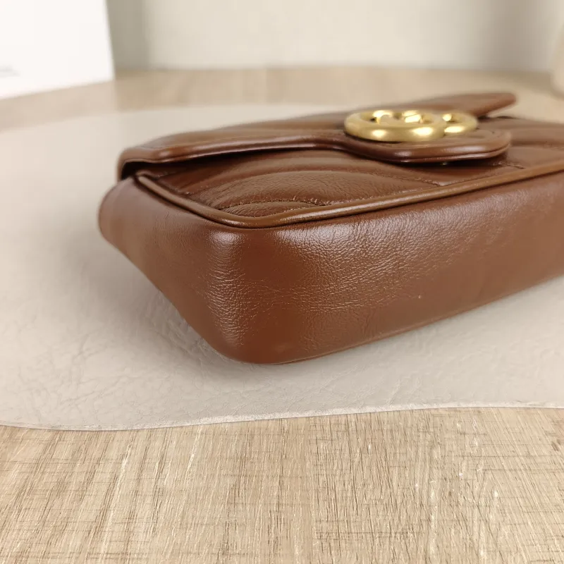 GUCCI Crossbody Bag GG Marmont Mini Marmont Mini Caramel Calfskin Mini 16.5 × 4.5 × 9.5 cm — detail view 8 of 11