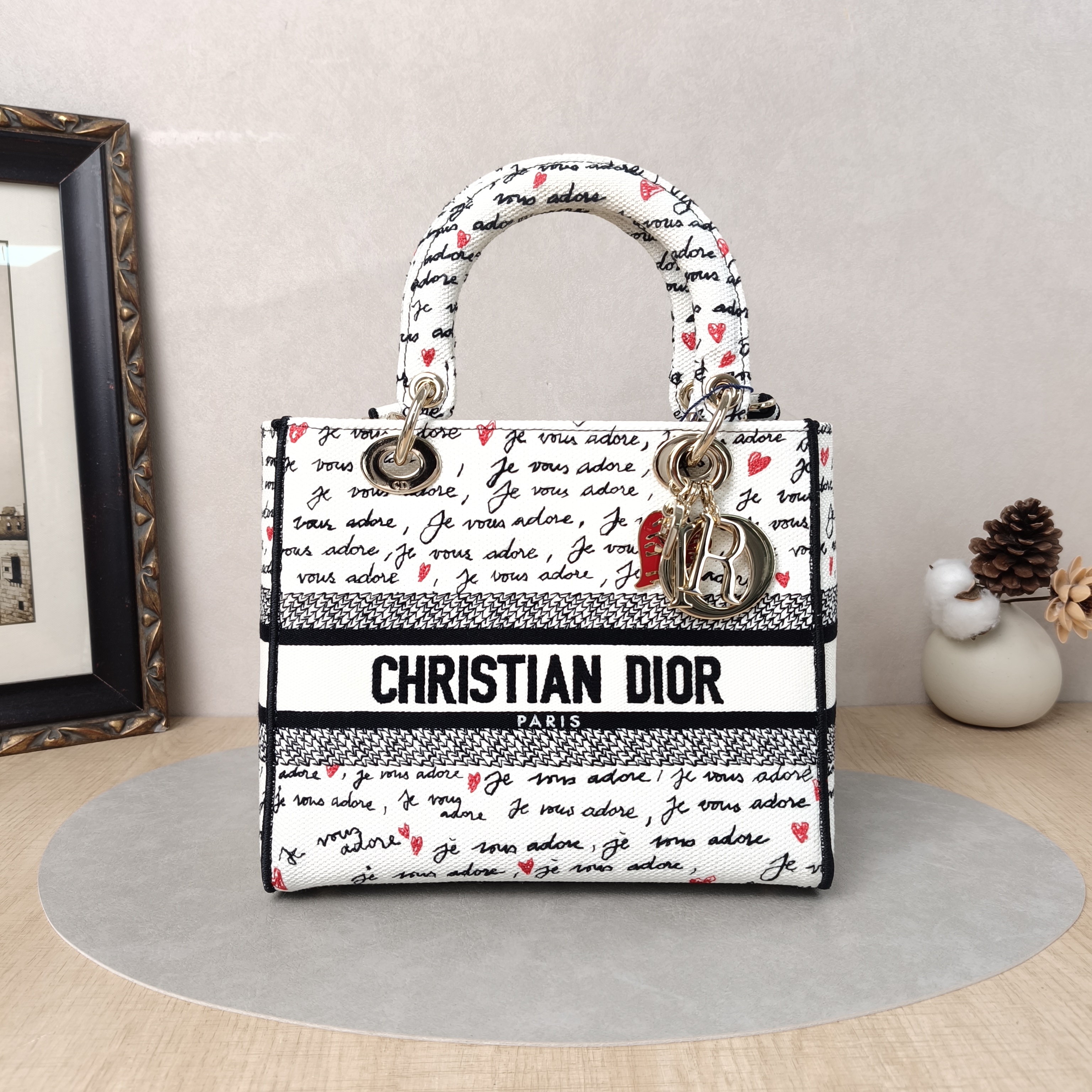 DIOR Top Handle Bag Lady Lady Dior Bag Colorblock Canvas Medium24 × 12 × 21 cm