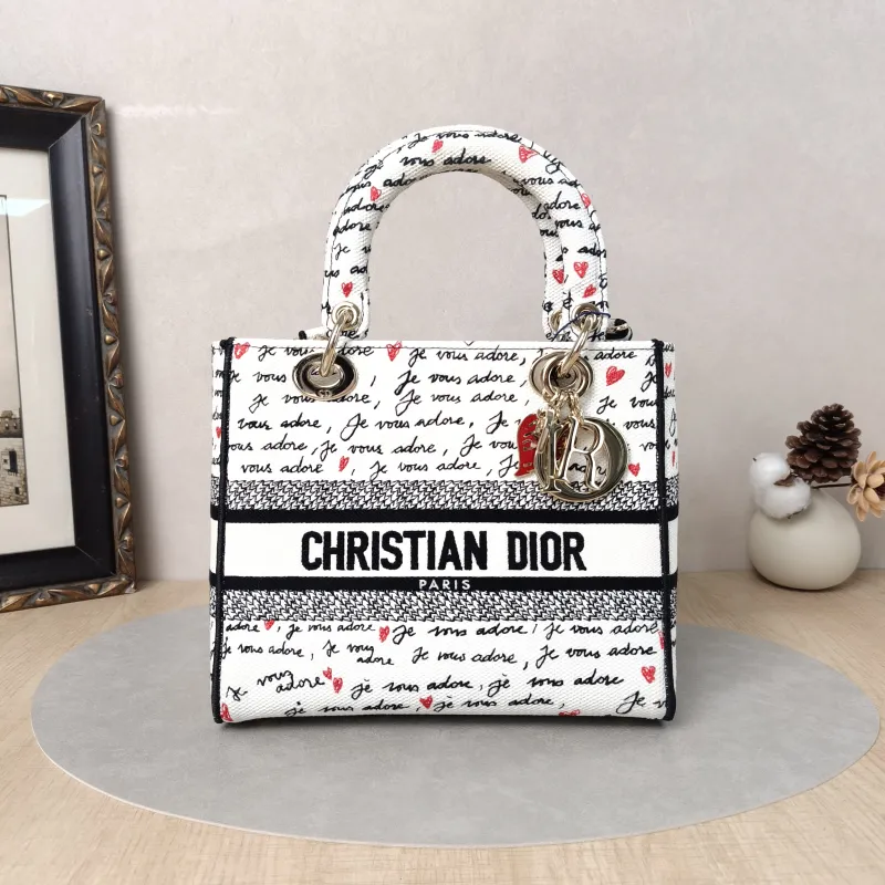DIOR Top Handle Bag Lady Lady Dior Bag Colorblock Canvas Medium24 × 12 × 21 cm