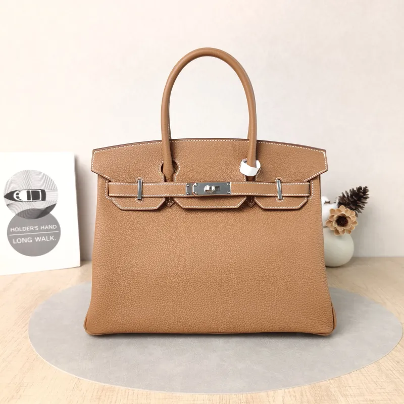 Hermès Top Handle Bag Birkin 30 Silver-Tone Hardware 37 Brown Togo Calfskin Medium 30 × 16 × 22 cm G