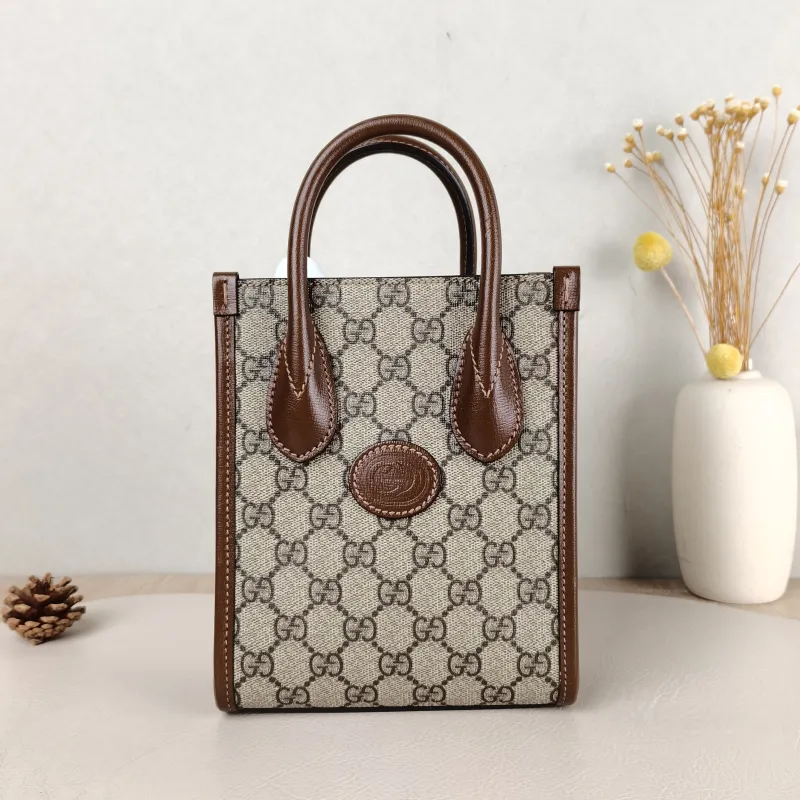 GUCCI Crossbody Bag GG Retro Collection Tote Bag Brown PVC Mini 16 × 7 × 20 cm