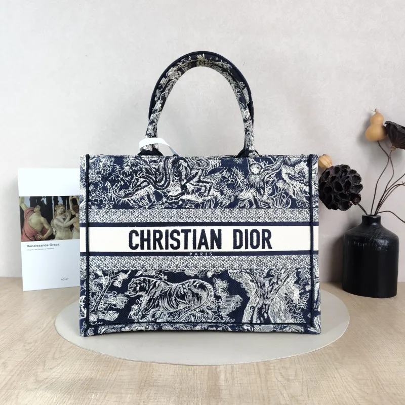 DIOR Top Handle Bag Book Tote Collection · Blue White Canvas Medium 36 × 16.5 × 27.5 cm