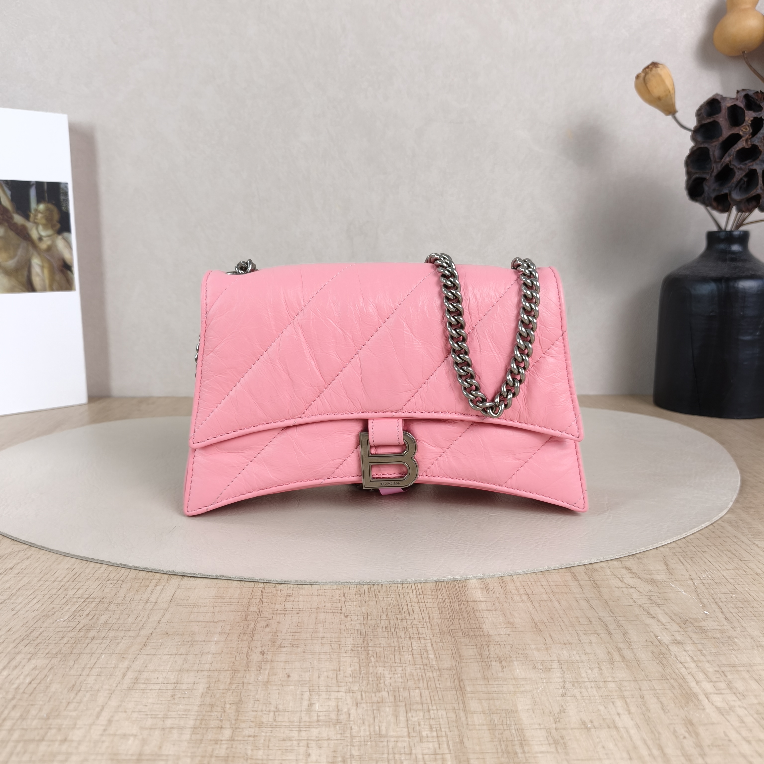 BALENCIAGA Crossbody Bag CRUSH Chain Bag Pink Calfskinxs Small22 × 5 × 10 cm