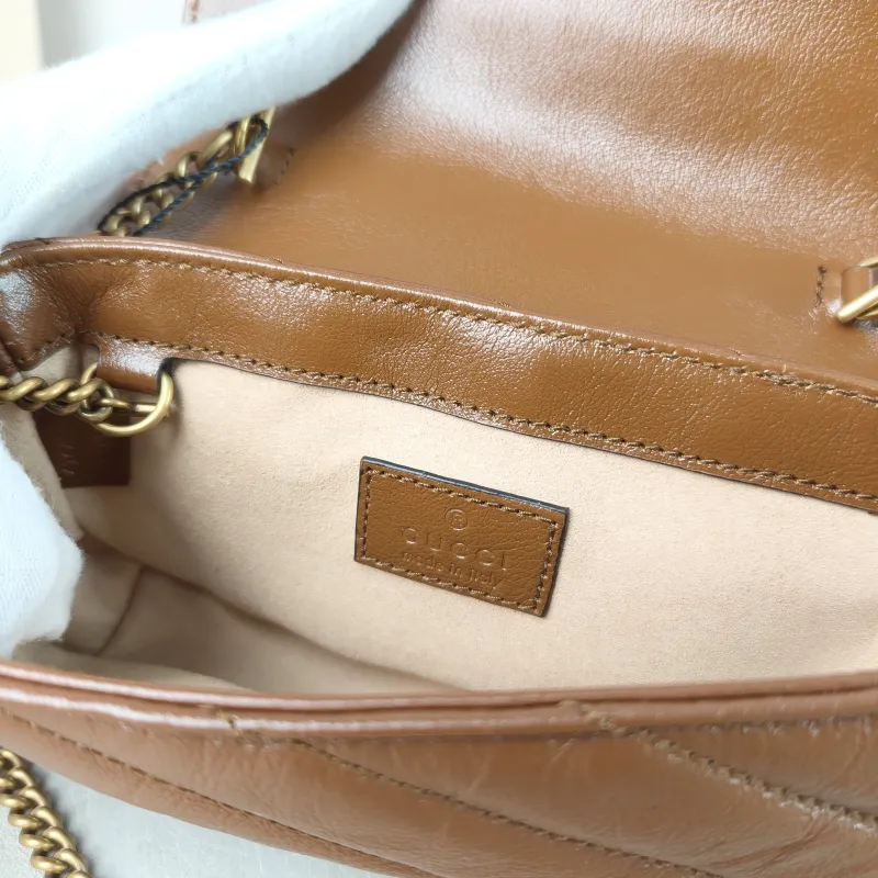 GUCCI Crossbody Bag GG Marmont Mini Marmont Mini Caramel Calfskin Mini 16.5 × 4.5 × 9.5 cm — detail view 10 of 12