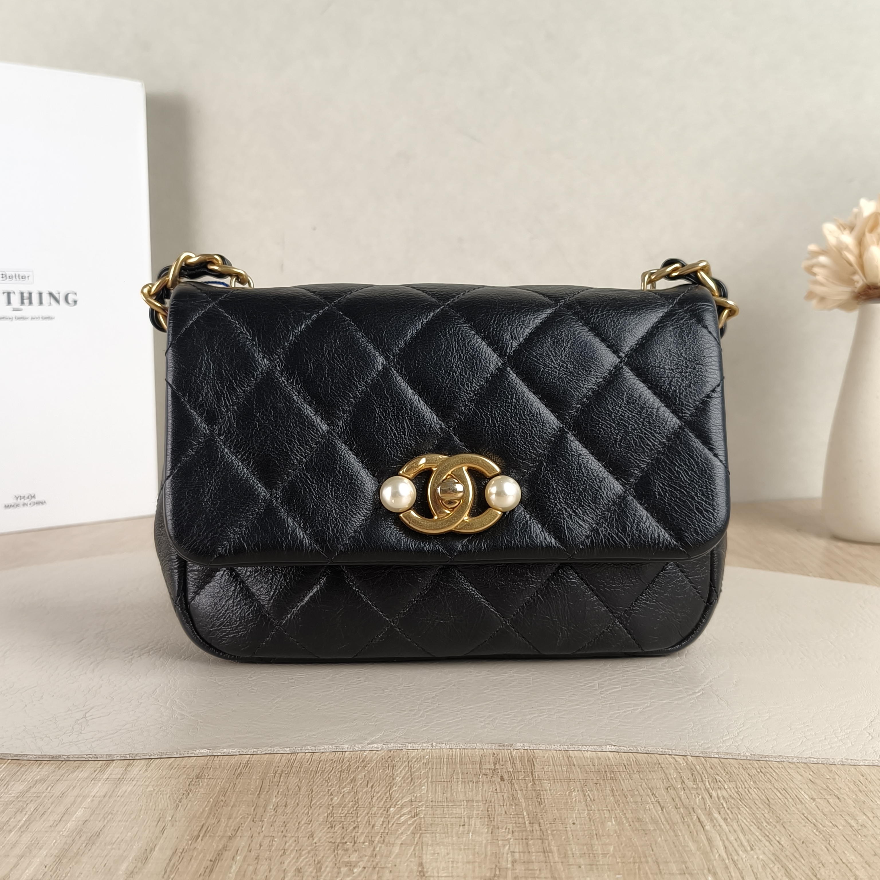 Chanel Crossbody Bag Pearl Black Calfskin One Size20 × 6 × 13 cm