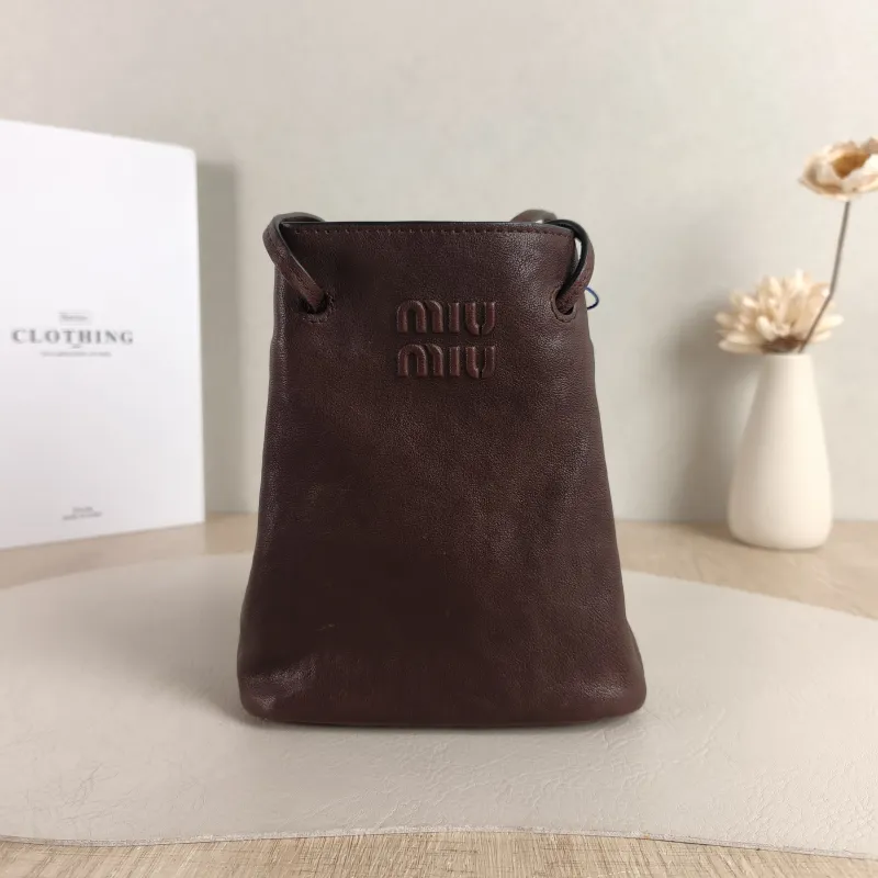 Miumiu Crossbody Bag logo Brown Lambskin One Size 14 × 6 × 16.5 cm
