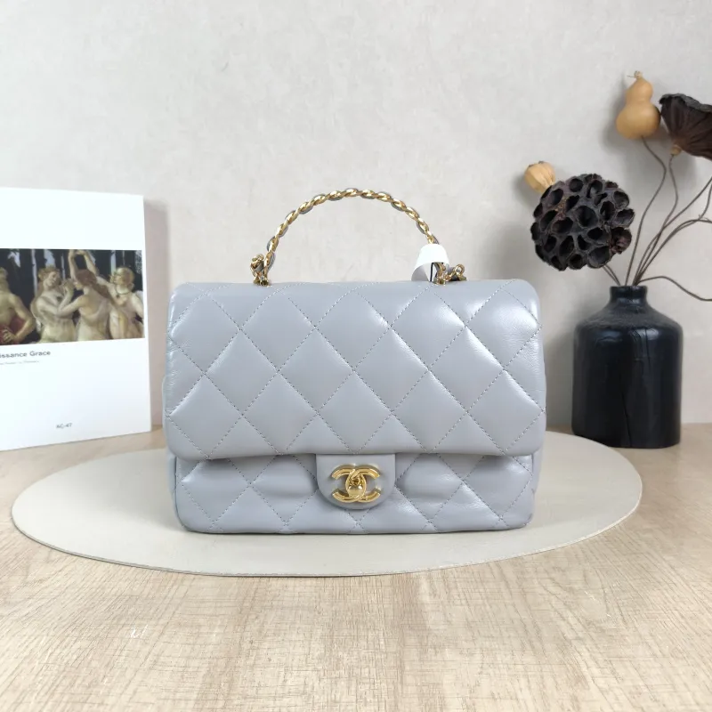 Chanel Crossbody Bag 23s Grey Lambskin One Size 23.5 × 7.5 × 17 cm