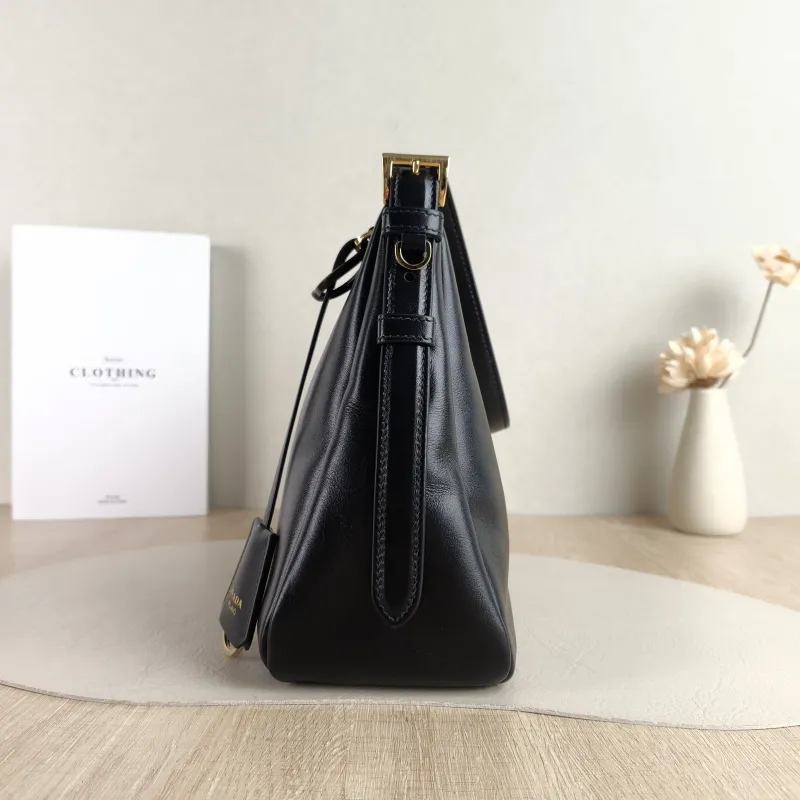 PRADA Shoulder Bag Aimée Black Calfskin 30 × 10 × 22 cm — detail view 4 of 11