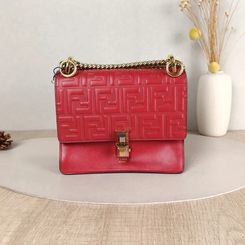 FENDI Crossbody Bag Crossbody Bag Red Calfskin One Size 19 × 7 × 15 cm