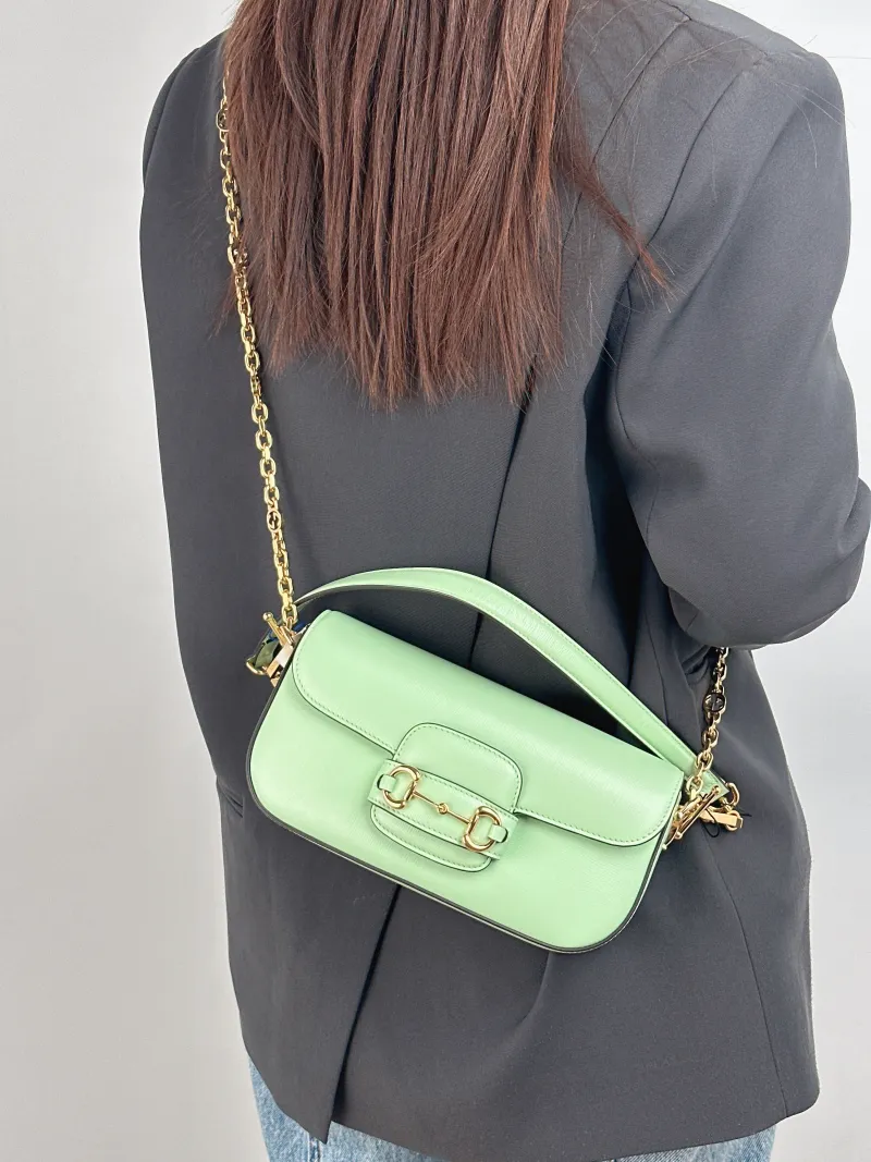 GUCCI Crossbody Bag Horsebit 1955 Horsebit Small Green Calfskin Small 24 × 5.5 × 13 cm — on-model view 2 of 2