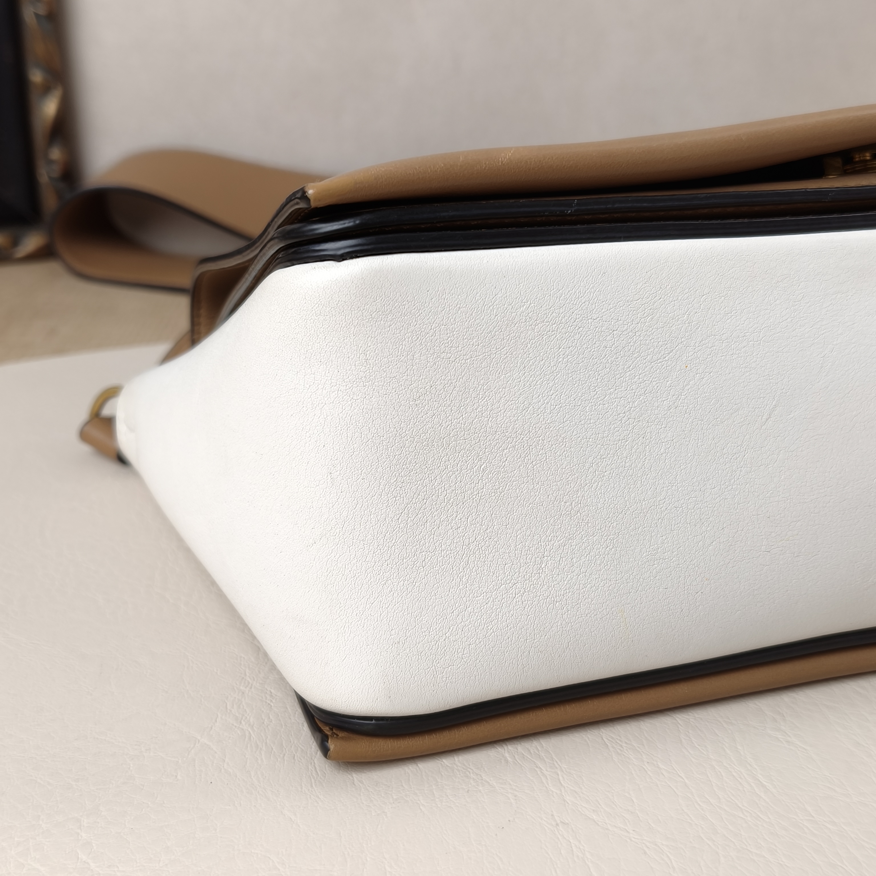 CELINE White Brown Calfskin Medium — cover view 5 of 9