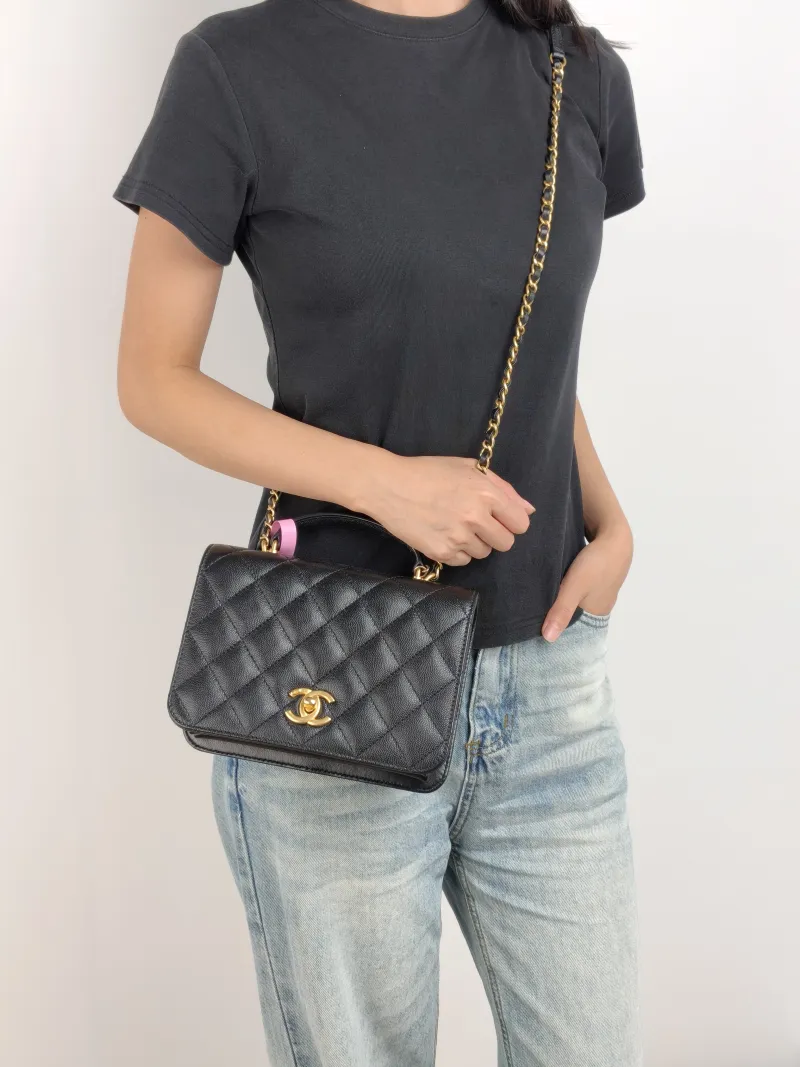 Chanel Crossbody Bag Black Grained Calfskin 21 × 9 × 15 cm — on-model view 2 of 3