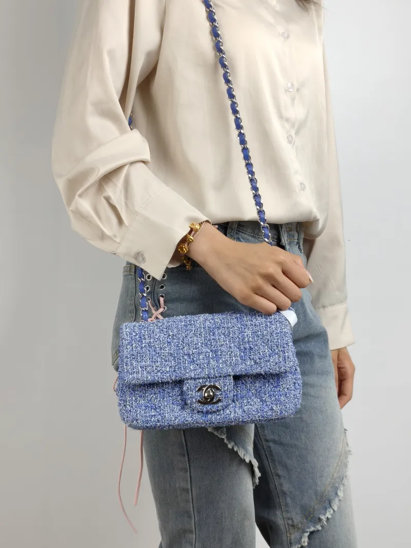 Chanel Crossbody Bag Classic Flap Large Mini CF Mini Blue mini 20 × 6 × 12 cm — on-model view 3 of 3