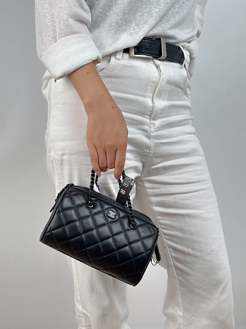 Chanel Crossbody Bag Bowling Bag soblack Black Lambskin One Size 18.5 × 11 × 11.5 cm — on-model view 1 of 2