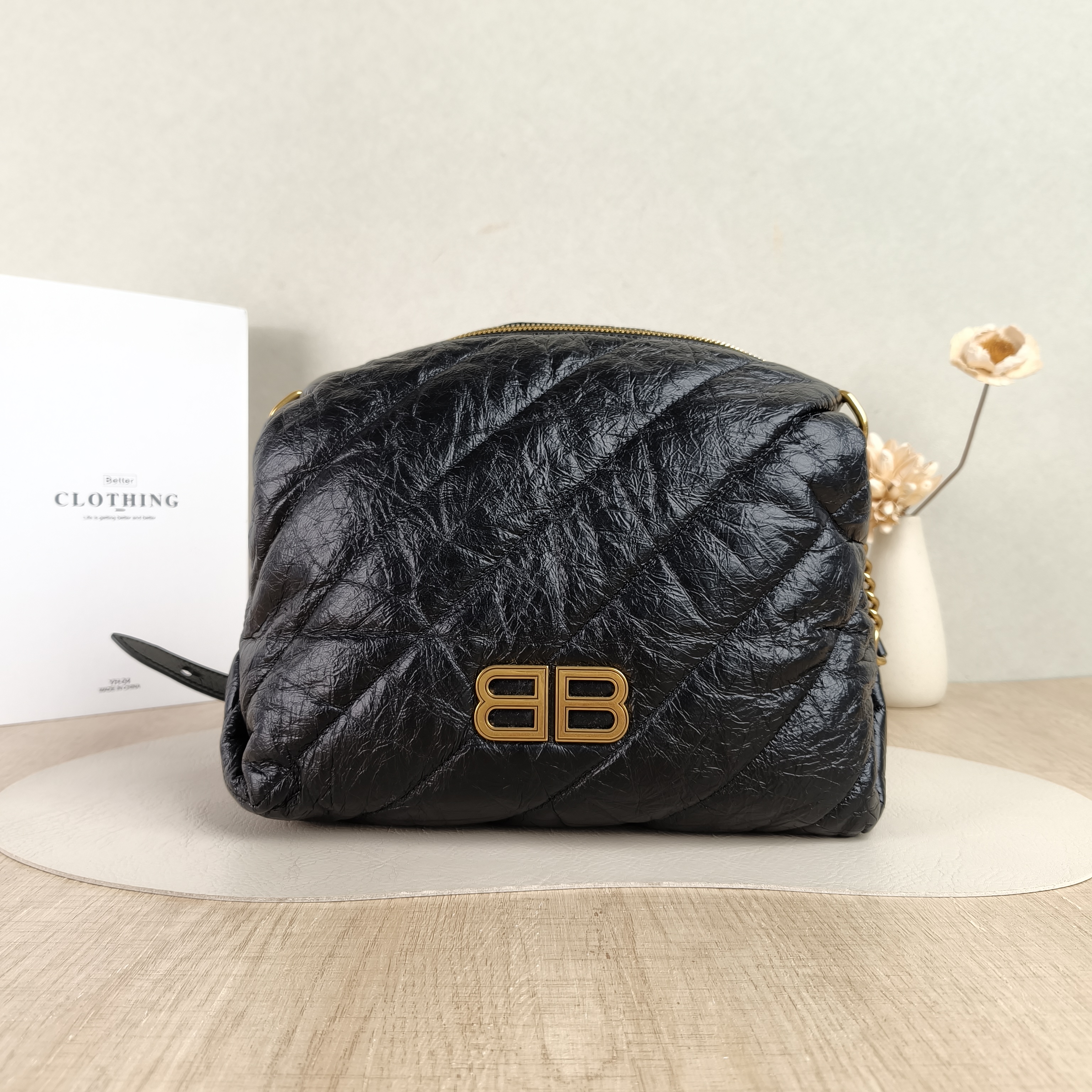 BALENCIAGA Crossbody Bag Crush Hobo Crossbody Bag Black Calfskin Small24 × 11 × 20 cm
