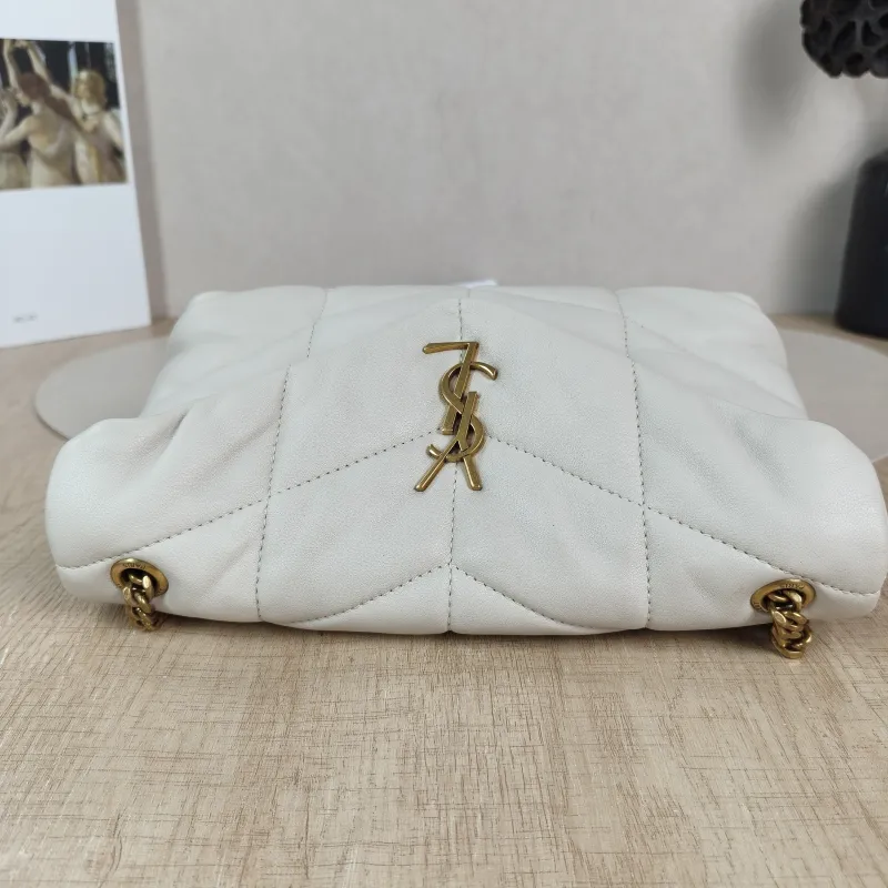 SAINT LAURENT Crossbody Bag LOULOU PUFFER White Lambskin Mini 23 × 8.5 × 15.5 cm — detail view 7 of 12