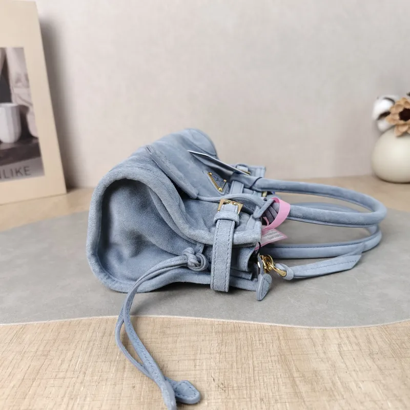 PRADA Top Handle Bag Bonnie Soft Lux Blue Suede Mini 23.5 × 9 × 12 cm — detail view 12 of 12