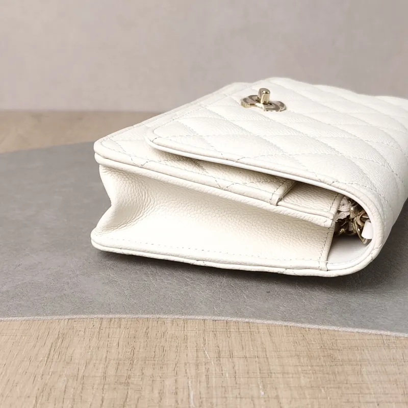 Chanel Crossbody Bag Classic Flap WOC CF WOCWOC Bag White Grained Calfskin 19.2 × 3.5 × 12.3 cm — detail view 3 of 11