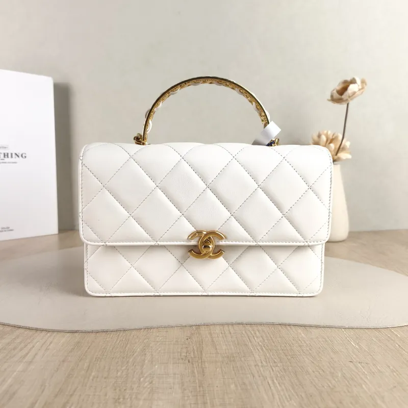 Chanel Crossbody Bag White Gold Calfskin One Size 23 × 5 × 15 cm