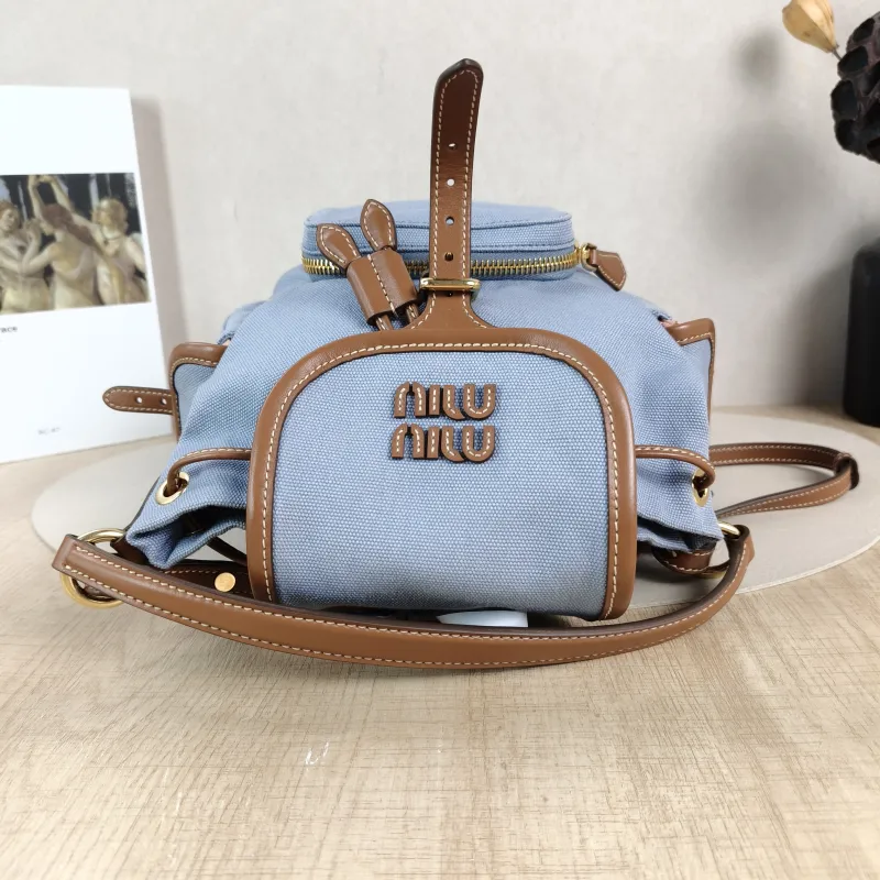 Miumiu Backpack Blue Brown Canvas One Size18 × 11 × 21 cm — detail view 12 of 13