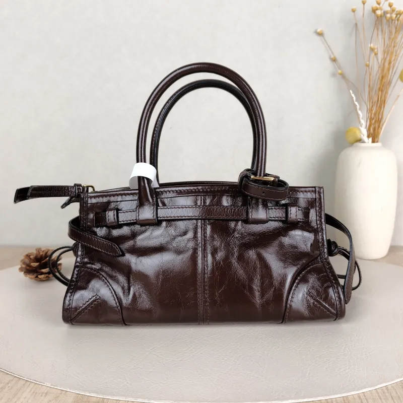 PRADA Top Handle Bag Bonnie Soft Lux Brown Waxed Leathermini23.5 × 9 × 12 cm — cover view 5 of 5