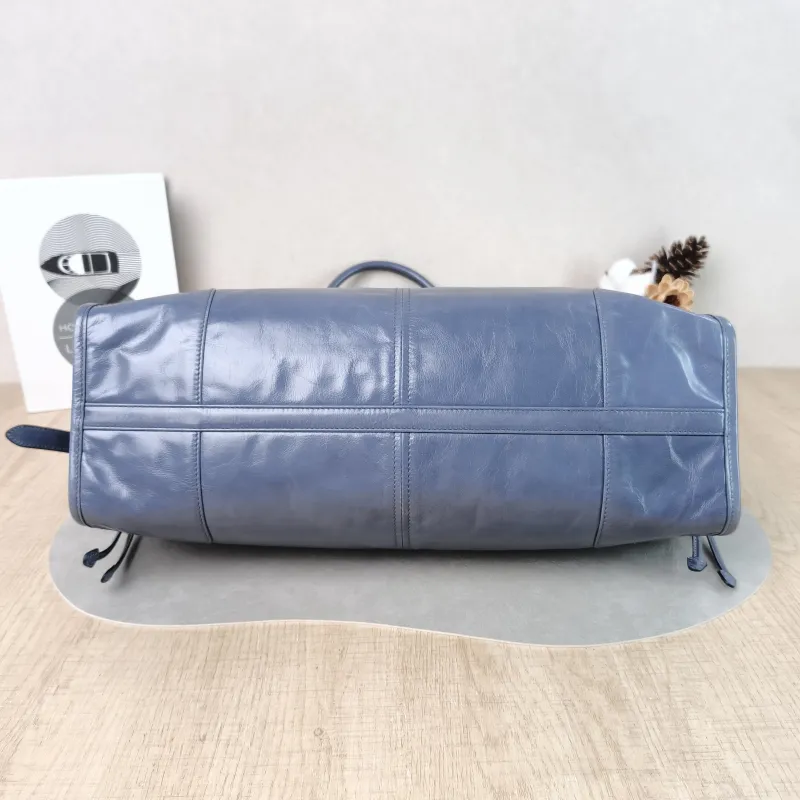 PRADA Shoulder Bag Bonnie Soft Lux Blue Waxed Leather Large 38 × 12 × 24 cm — cover view 4 of 5