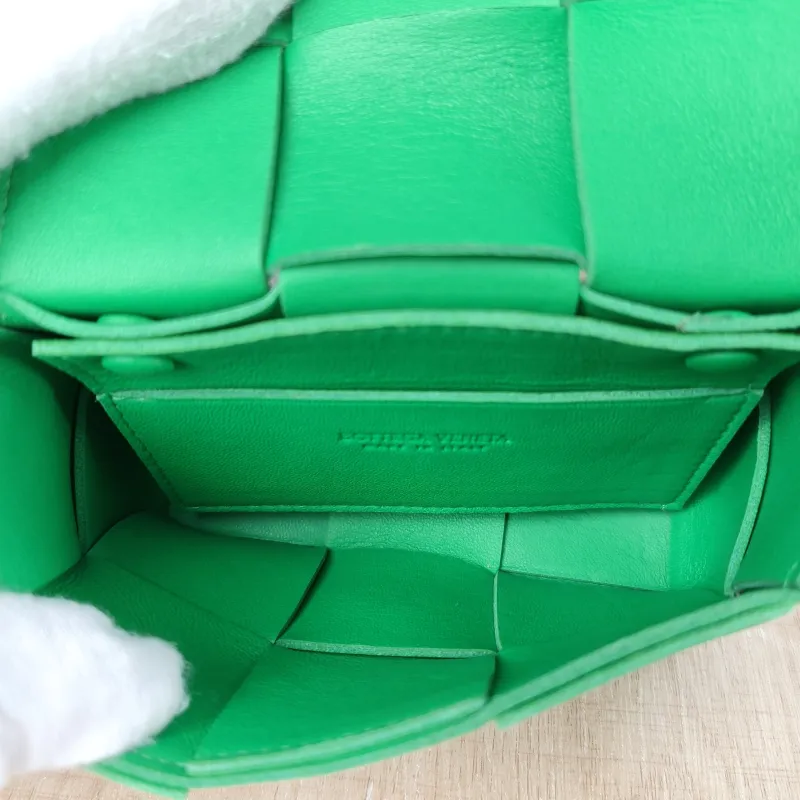 Bottega Veneta Crossbody Bag Cassette Woven Green Lambskin Mini 12 × 4 × 9 cm — detail view 6 of 10