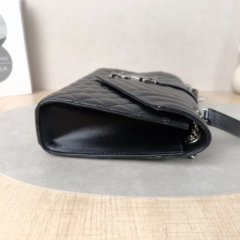 SAINT LAURENT Crossbody Bag ENVELOPE Black Calfskin Medium24 × 6 × 17.5 cm — detail view 8 of 12