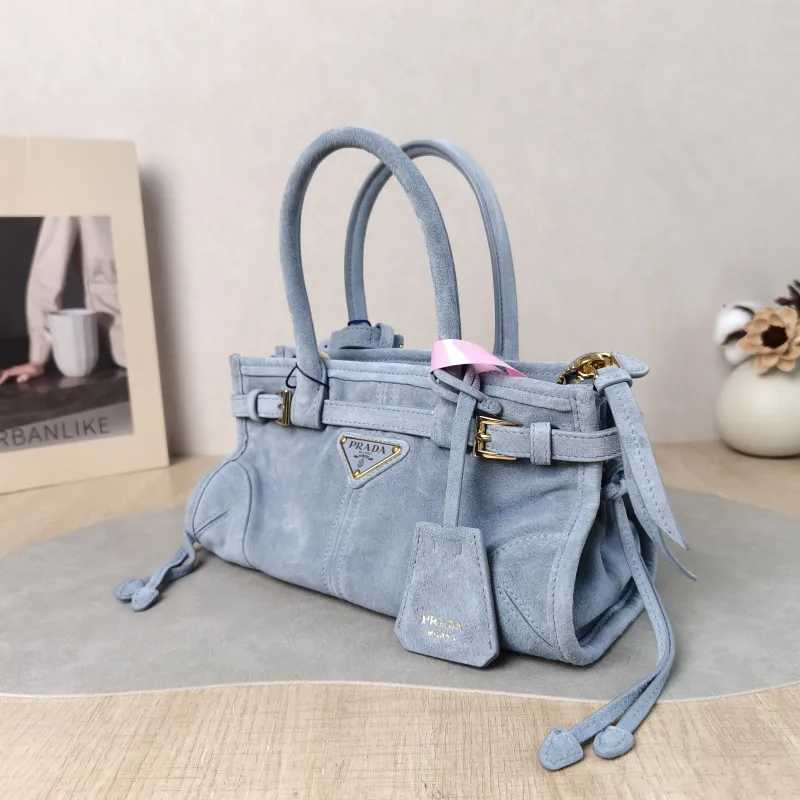 PRADA Top Handle Bag Bonnie Soft Lux Blue Suede Mini 23.5 × 9 × 12 cm — cover view 4 of 6