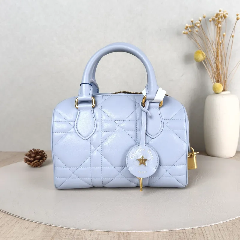 DIOR Shoulder Bag Groove 20 Top Handle Bag Blue Calfskin Small 20.5 × 12 × 13.5 cm