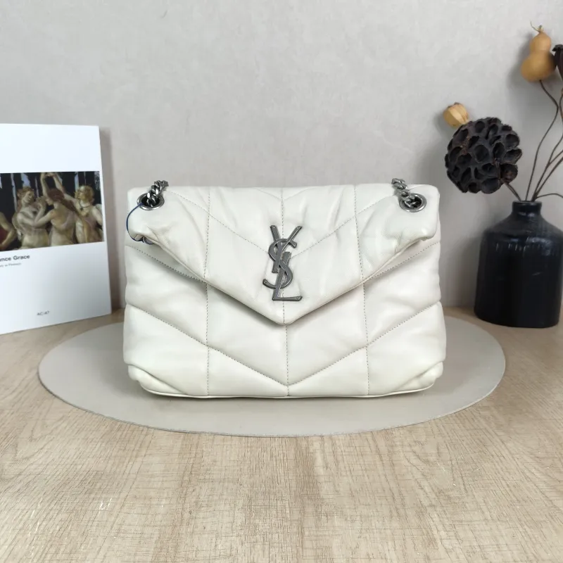 SAINT LAURENT Shoulder Bag PUFFER White Lambskin Small 29 × 11 × 17 cm