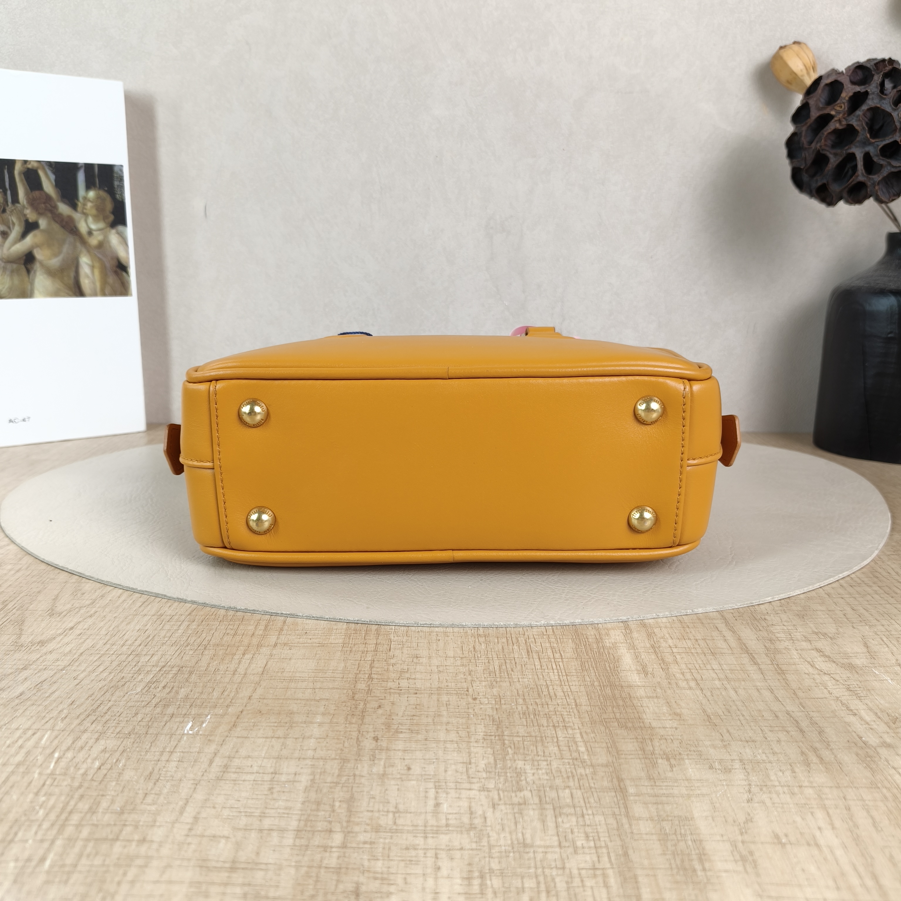 Miumiu Top Handle Bag Arcadie Collection Bowling Bag Yellow Calfskin Medium22 × 7.5 × 10.5 cm — cover view 2 of 5