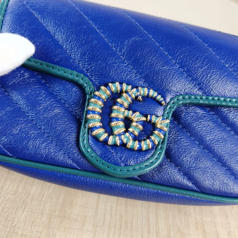 GUCCI Crossbody Bag GG Marmont Mini Marmont Mini Blue Calfskin Mini 16.5 × 4.5 × 9.5 cm — detail view 9 of 11