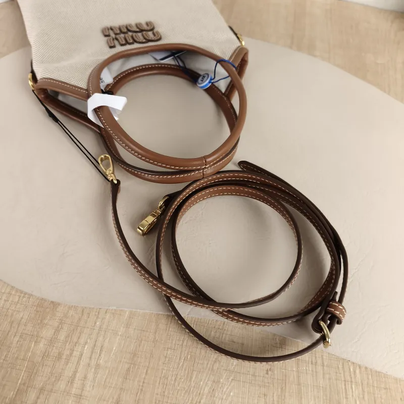 Miumiu Shoulder Bag IVY Tote Shopping Tote Beige Brown Canvas Mini 20*24 — detail view 7 of 8