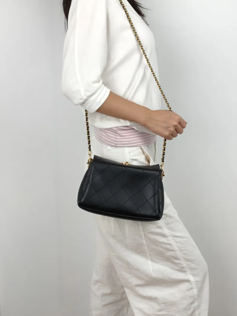 Chanel Crossbody Bag c Logo Black Calfskin One Size 23 × 7.5 × 16 cm — on-model view 4 of 4