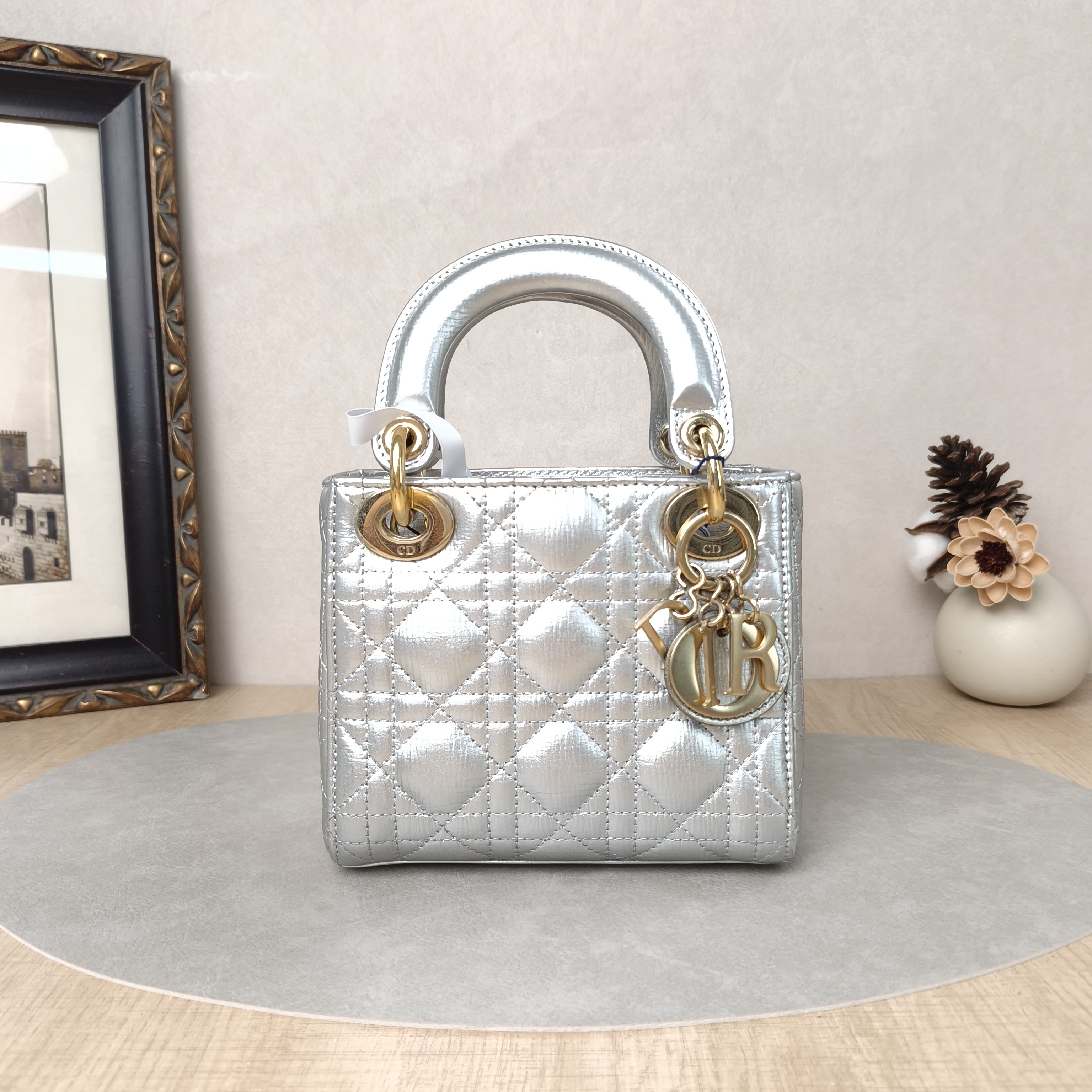 DIOR Crossbody Bag Lady Lady Dior Bag Silver Calfskinmini17 × 7 × 15 cm