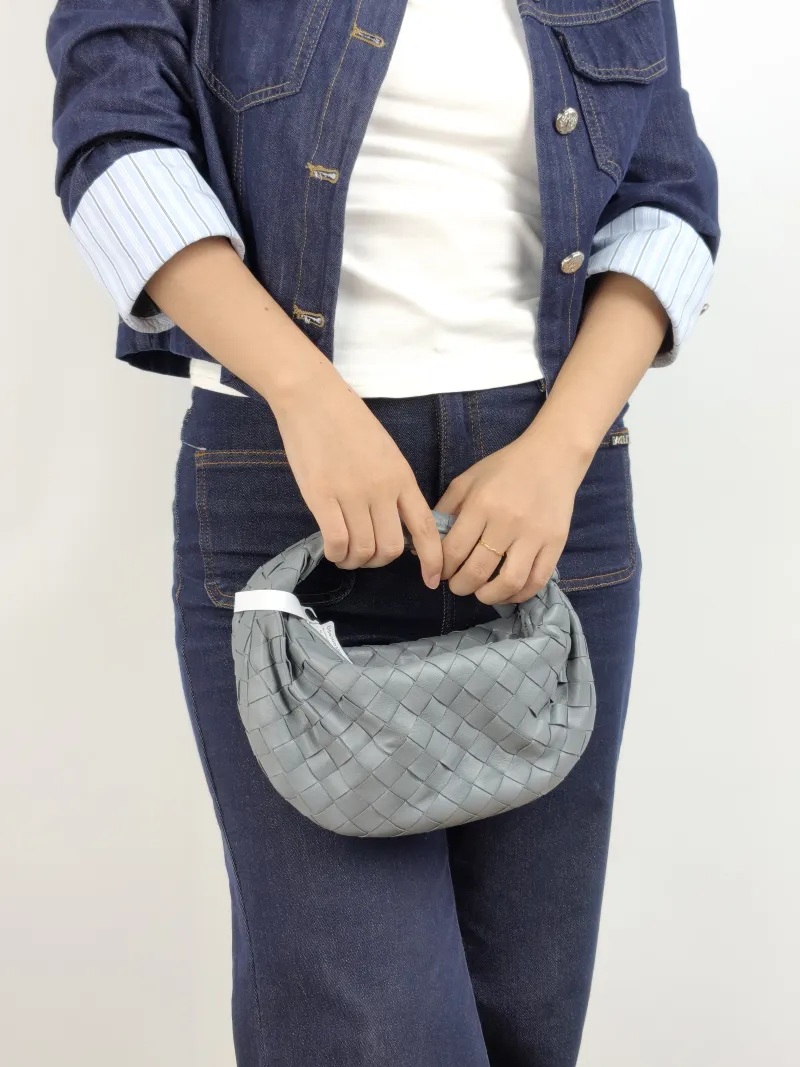 Bottega Veneta Top Handle Bag Jodie Dark Grey Lambskin Mini 28 × 8 × 23 cm — on-model view 1 of 2