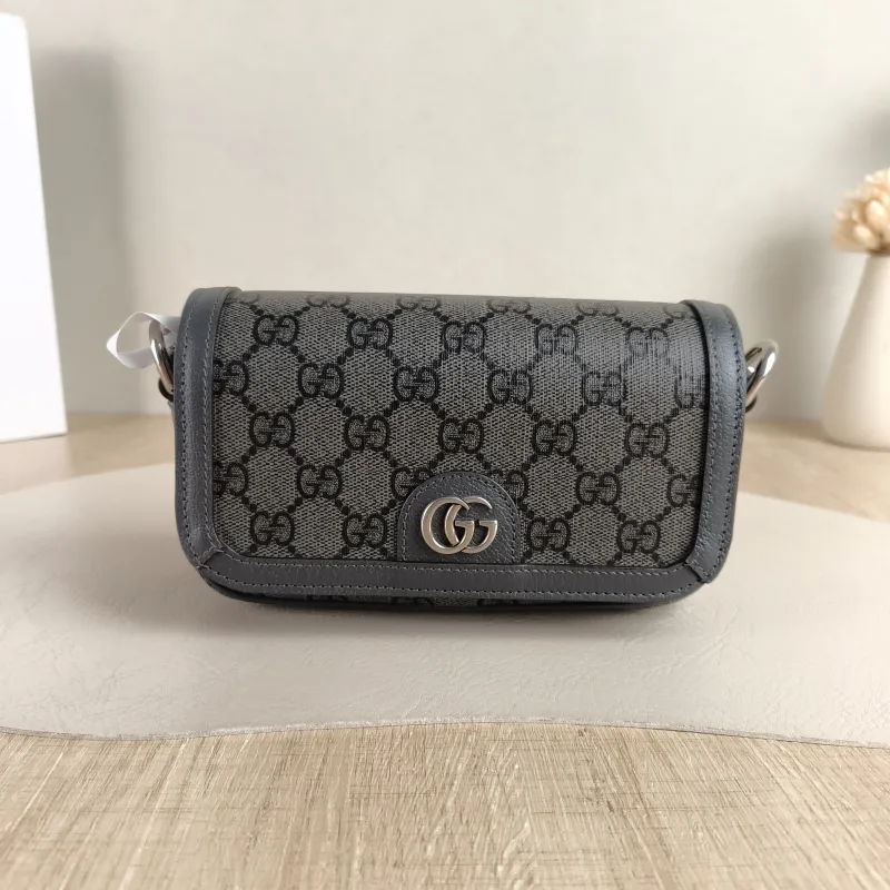 GUCCI Crossbody Bag Ophidia Messenger Bag Grey PVC One Size 19 × 5 × 11 cm
